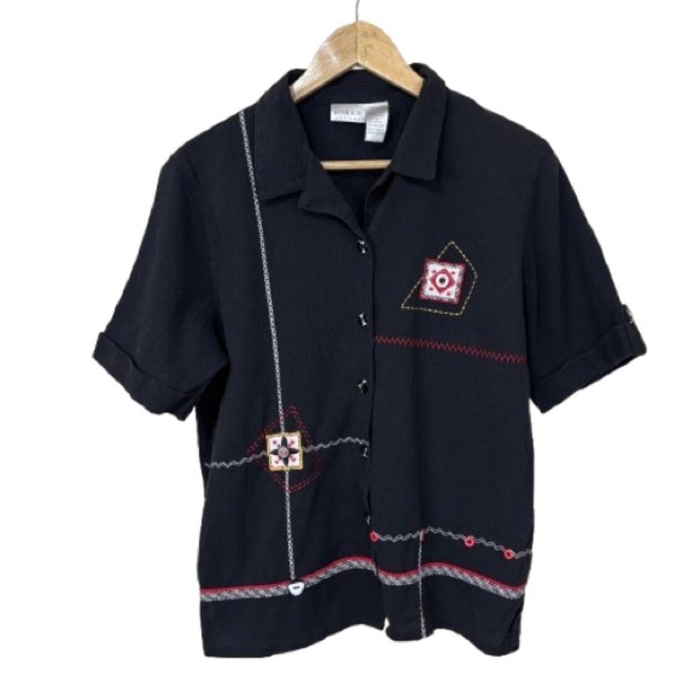 Koret Funky Vintage Black Button-Up Shirt with Button Accents Size L